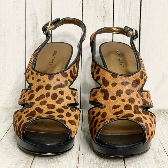 NINE WEST Cowhide Open Toe Sling Back Platform Stiletto Heel Pumps Sanda… - Picture 2 of 6